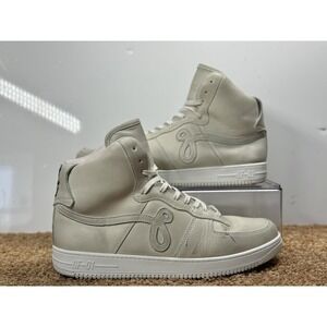 Size 10.5 - John Geiger High Top GF-01 White/Ivory Distressed Leather Sneakers